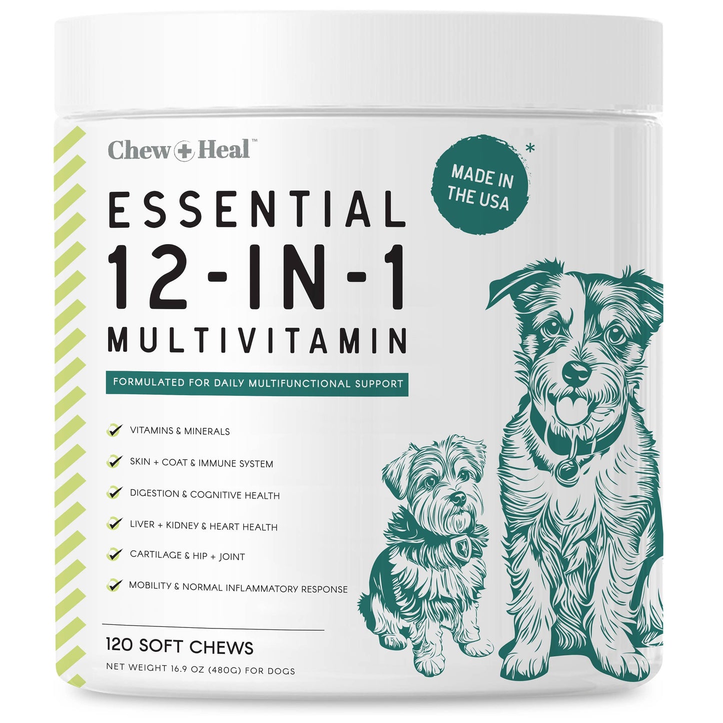 Chew + Heal - Essential 12-in-1 Multivitamin Soft Chews for Dogs