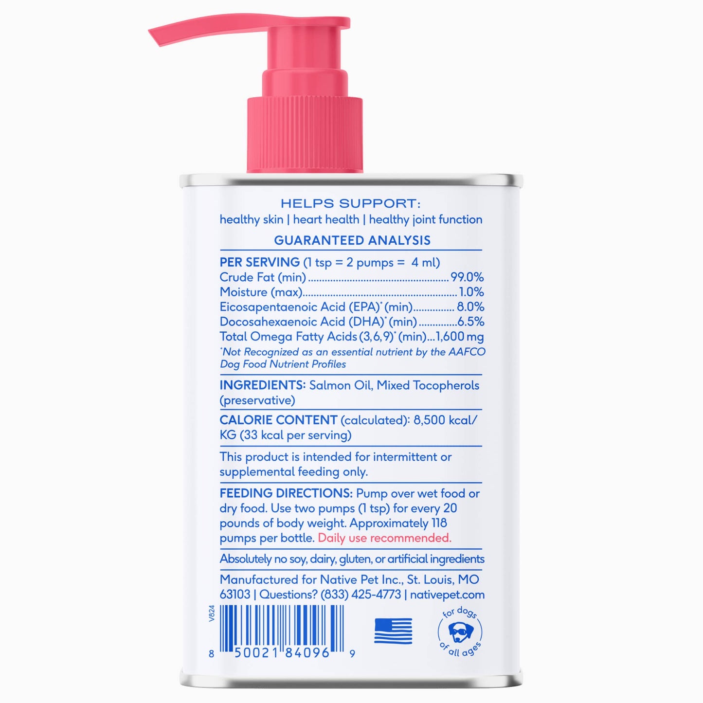 Native Pet - Wild-Caught Alaskan Sockeye Salmon Oil, Skin & Coat Health