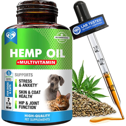 Beloved Pets - Cat & Dog Hemp Oil Drops - Pet Calming Anti Anxiety & Herbal Stress Relief - Natural Organic Liquid Medication for Arthritis & Hip, Joint Pain Releaf - Dog Sedative Supplements Made in USA