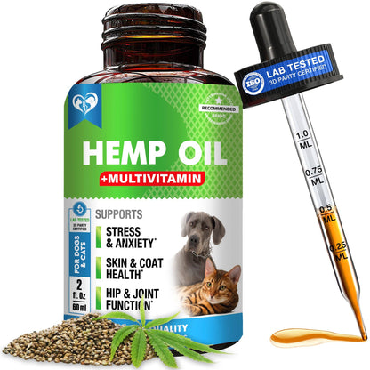 Beloved Pets - Cat & Dog Hemp Oil Drops - Pet Calming Anti Anxiety & Herbal Stress Relief - Natural Organic Liquid Medication for Arthritis & Hip, Joint Pain Releaf - Dog Sedative Supplements Made in USA